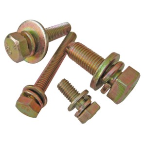 Hex head bolt, spring and flat washer assemblies